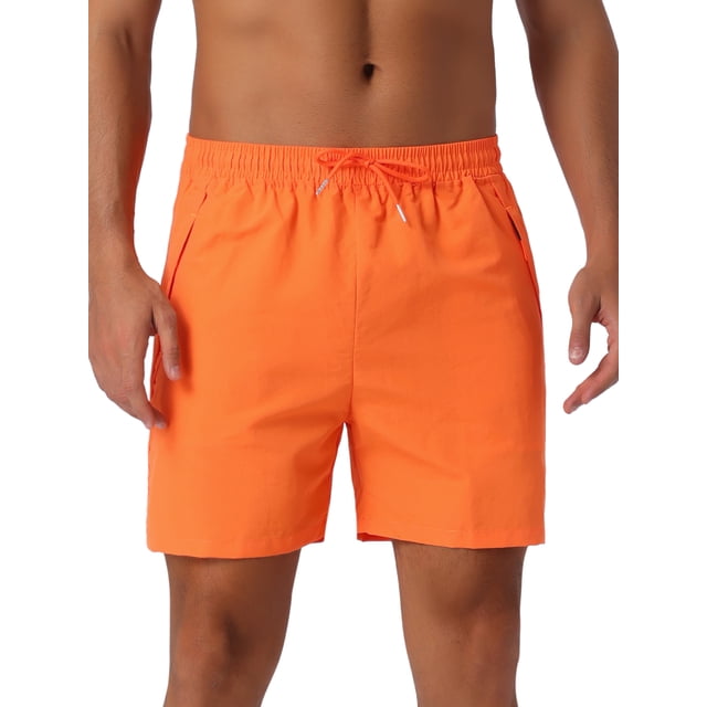 INSPIRAR CHIC Pantalones Cortos de Playa para Hombre de Verano con Cintura Elástica y Cordón, Forro de Malla, 36 Naranja