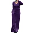 thumbnail image 3 of Rejlun Ladies Maxi Dresses Crew Neck Dress Solid Color Swing Sexy Holiday Purple 3XL, 3 of 6