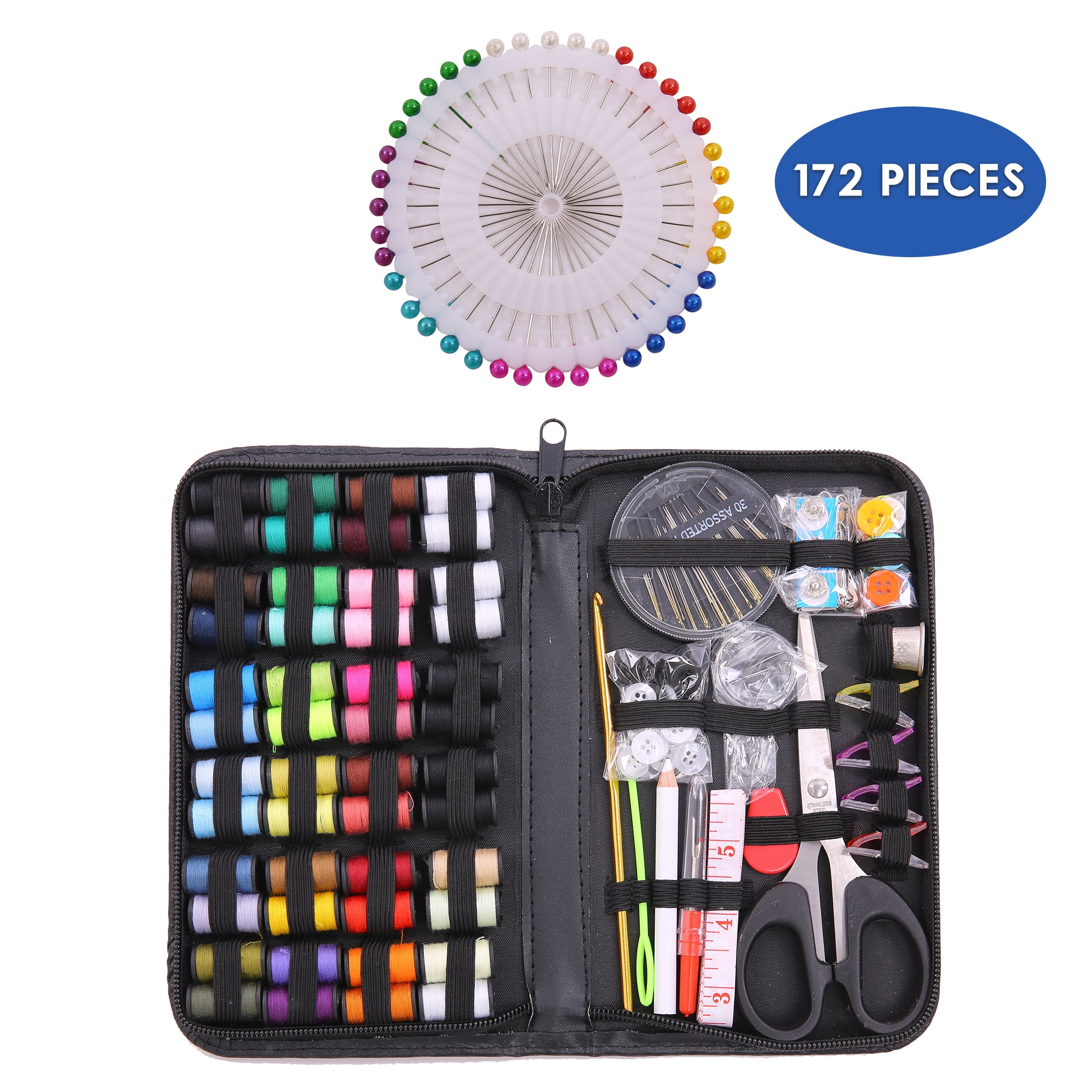  Brasenia Portable Sewing Kit with Zipper Case - Sewing Supplies  for Adults, Women, Beginners,DIY Home, Travel Repairs - Includes 14 Colors  of Thread, Thimble, Sewing Needles etc. (23pcs/Set)