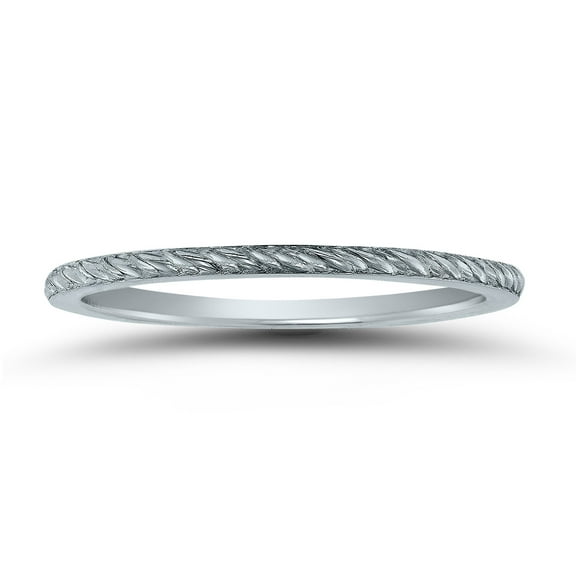 SZUL Women's Thin 1MM Rope Knurl Wedding Band in 14K White Gold