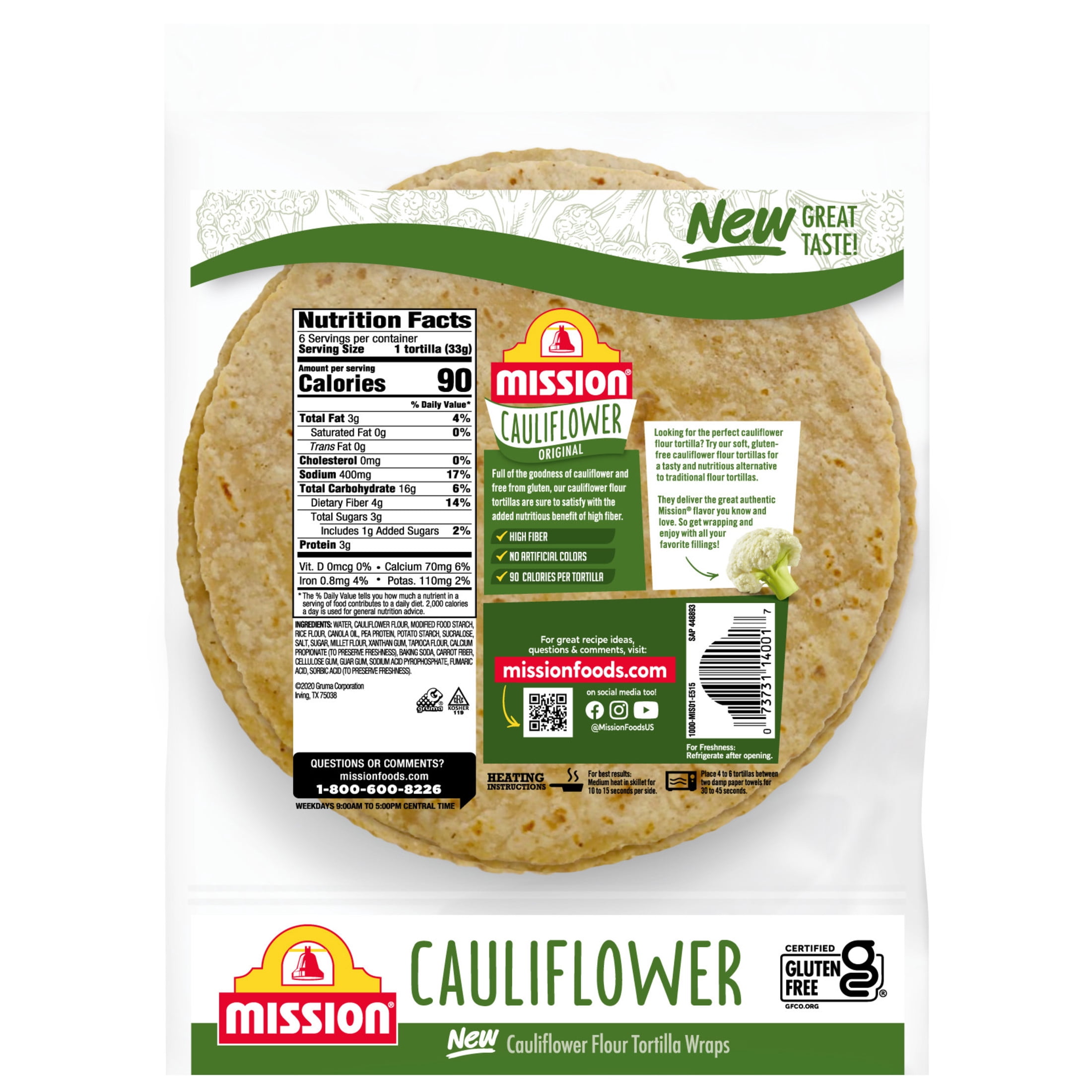 DSC - Mission Cauliflower Flour Tortilla Wraps, 6 Count