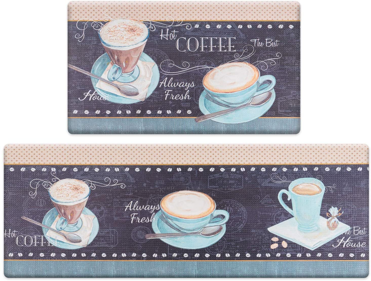 Coffee Theme Kitchen Rug Set 2 Piece, AntiFatigue Cushioned Kitchen