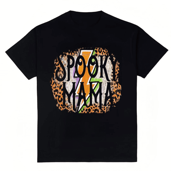 Women's Spooky Mama with Colorful Lightning Graphic T-Shirt S-4XL