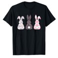 thumbnail image 1 of AALJY Cute Pink Leopard Plaid Flower Happy Easter Bunny Rabbit T-Shirt, 1 of 5