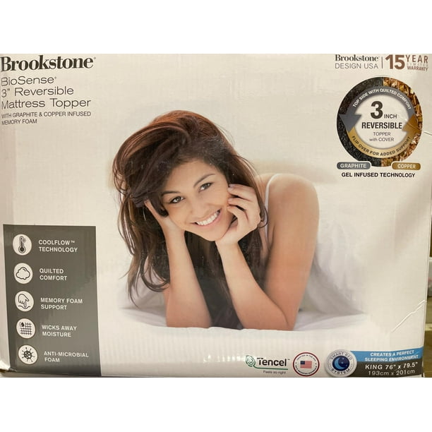 BROOKSTONE BioSense 3Inch Reversible Memory Foam Mattress Topper