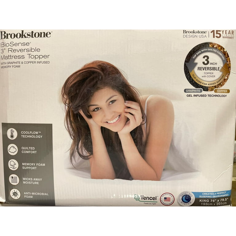 BROOKSTONE BioSense 3 Inch Reversible Memory Foam Mattress Topper Graphite and Copper Infused Foam Coolflow Technology CertiPUR US Standard