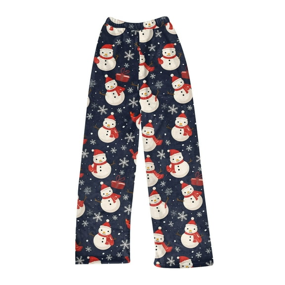 Women's Christmas Print Plush Pajama Pants, Soft and Comfortable Home Wear Trousers for Winter, Casual Sleepwear with Festive Design,Dark Blue,XS