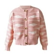 thumbnail image 6 of IROINNID Women's Winter Warm Jacket Stripes Long Sleeve Warm Casual Irregular Stripe Contrast Color Single Breasted Cropped Cardigan Sweater Jacket, Pink, 6 of 6
