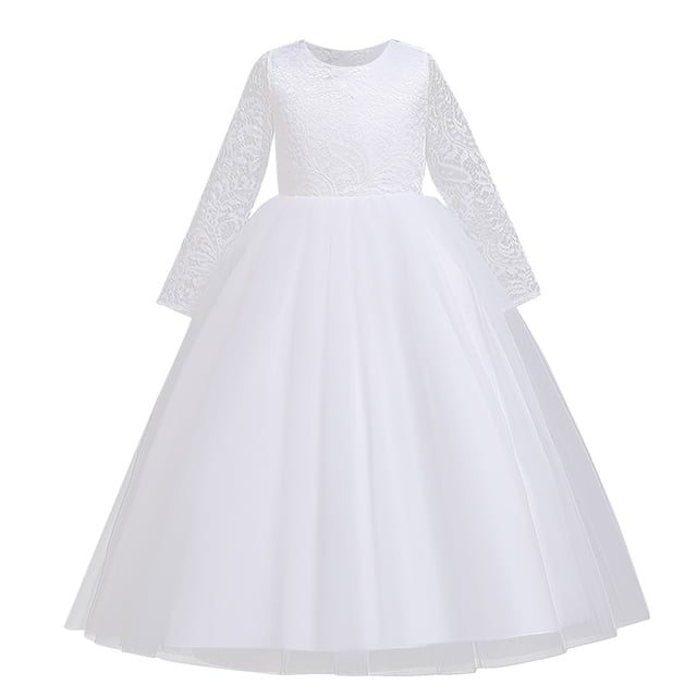 Vestido Para Niñas Ropa Para Niñas Bebés Vestido Para Niños Vestido De Princesa De Manga Larga Vestido Largo Blanco Odeerbi LM103-1926