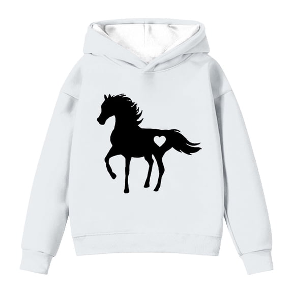 IWRICH Love Horse Hoodie for Girls Equestrian Horseback Riding Gift Idea Sweatshirt with Horses,Size 2-14 Years White 160