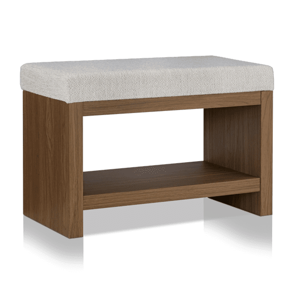 Bouclair Oatmeal Fabric and Wood Bench with Shoe Rack