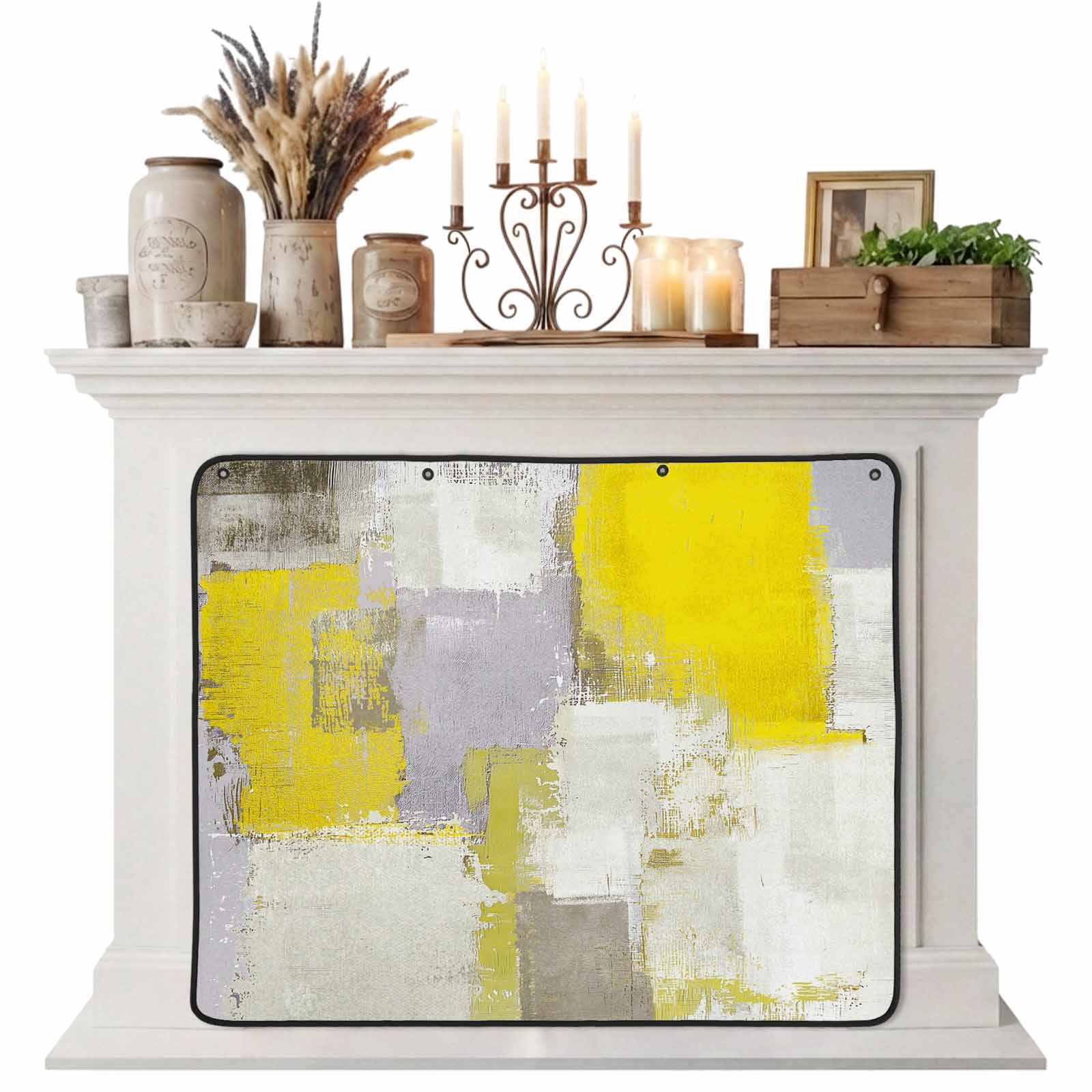 Yellow Magnetic Fireplace Cover Fireplace Draft Blocker Modern Geometric Grey Oil Painting Abstract Fireplaces Blanket for Heat Loss/Cold Air Fireplaces Draft Stopper Cover for Inside 45 x34