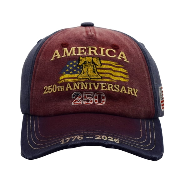 250Th Anniversary Hat, 250Th Anniversary, Anniversary, Embroidery, 250Th, Bell, Baseball, Pre-Curved Visor, Breathable Cotton, Patriotic Displays, Summer Backyard Events, Maroon,
