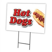 HOT DOGS 18"x24" Yard Sign & Stake hot dog cart | Advertise Your Business | Stake Included Double Sided Image | Made in The USA