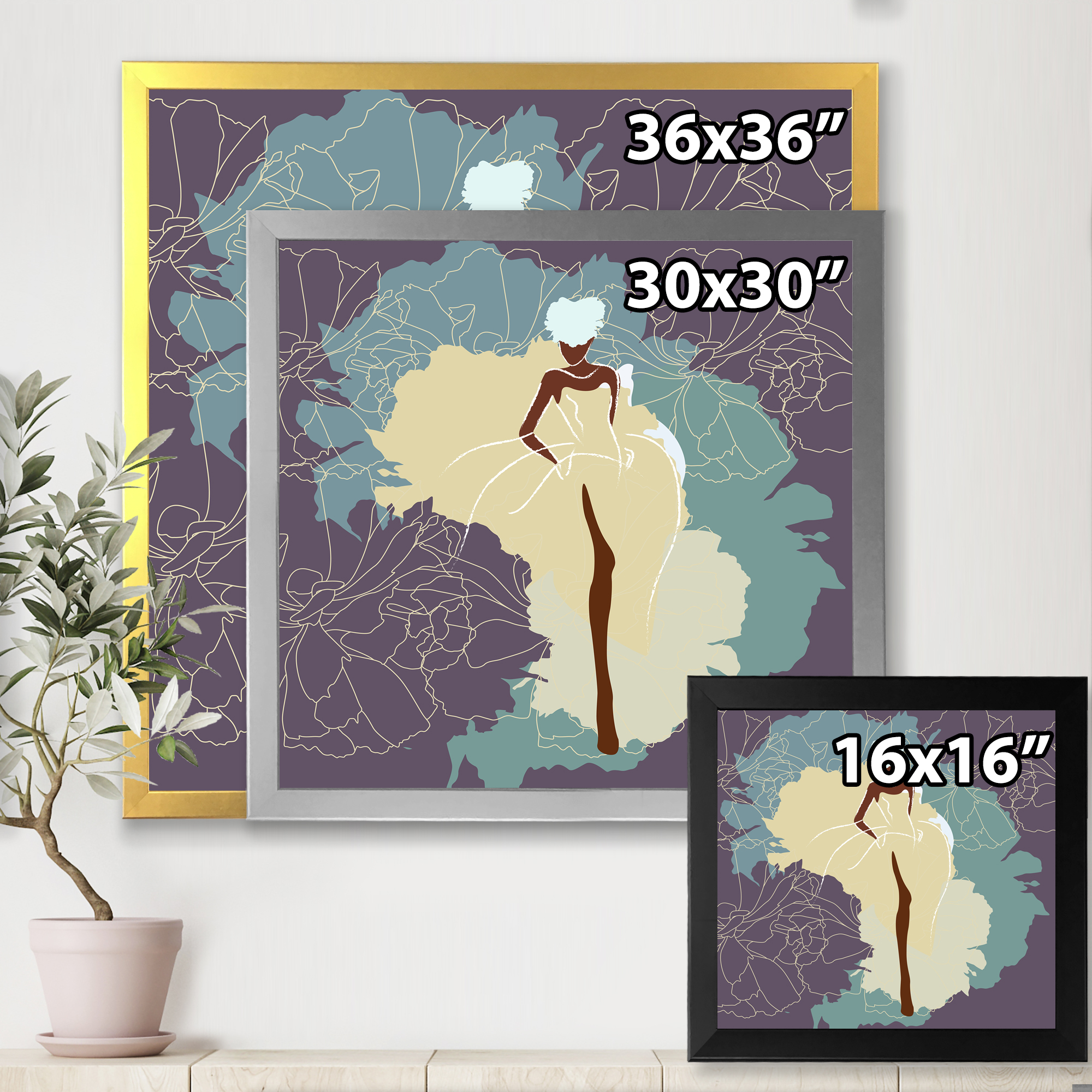 Designart 'Abstract African American Woman In Gorgeous Wedding Dress' Modern Framed Art Print
