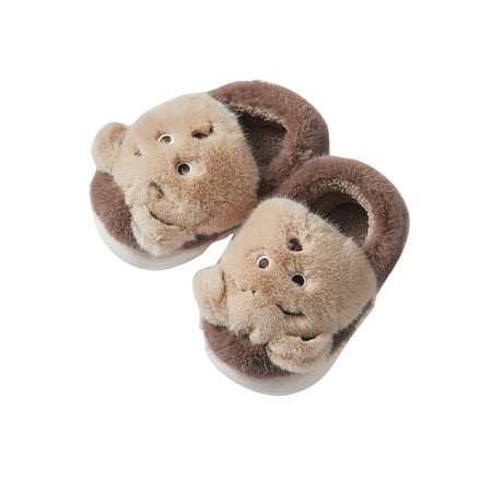 

SIMANLAN Boys Non-slip Fuzzy Slippers Cute Animal Plush Slipper Bedroom Cozy Round Toe Fluffy House Shoe Coffee 11.5C