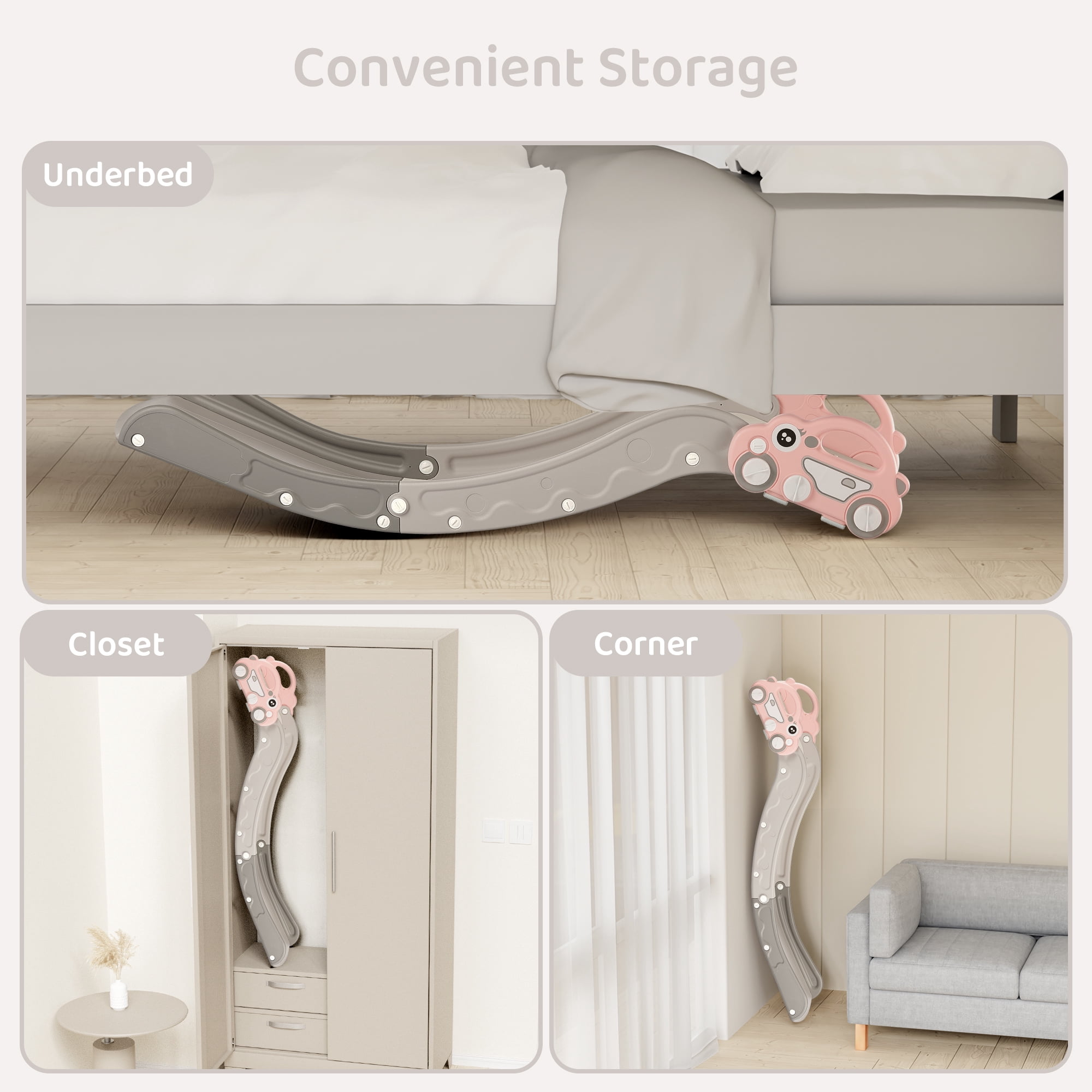 DUKE BABY Kids Indoor Slide for Sofa and Stairs Slide Attachment to Toddler Bed and Nugget Couch for Kids Age 1-5, Pink Grey