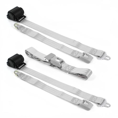 SafeTBoy Standard 2 Point Gray & Grey Retractable Bench Seat Belt Kit for Chevy Nova 1975-1979 - 3 Belts
