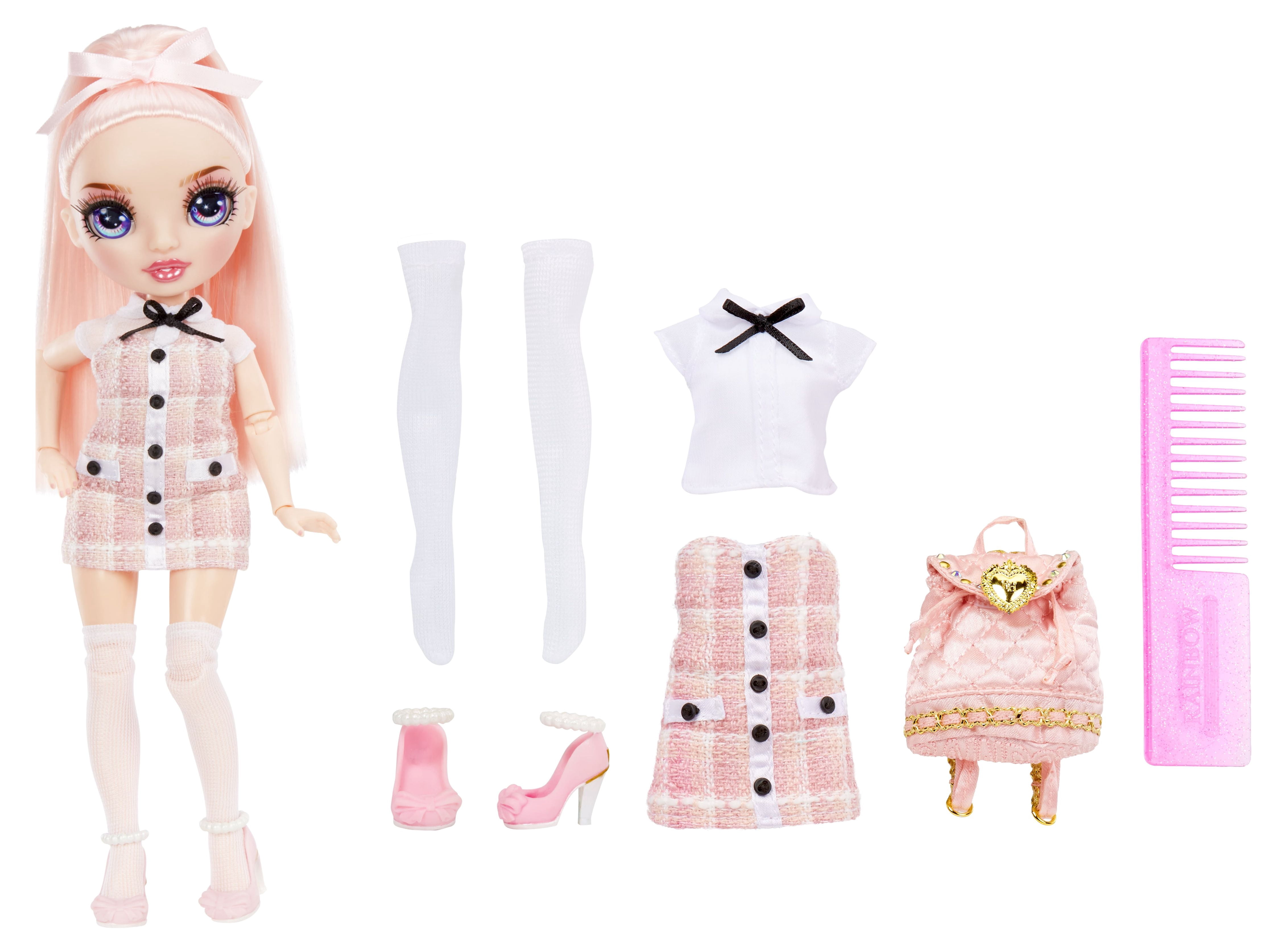 Rainbow High Jr High Bella Parker- 9-inch PINK Fashion Doll with doll accessories- open and closes backpack. Great Gift for Kids 6-12 Years Old and Collectors