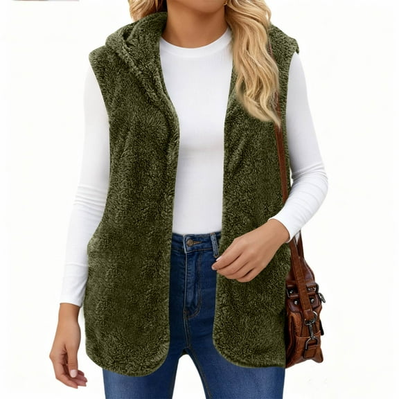 Women's Fashion Solid Color Sleeveless Loose-fitting Vest Jacket Army Green L