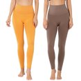 thumbnail image 1 of Women High Waist Fleece Tummy Control Full Length Gusset Leggings (Ash Mustard/Mocha, L/XL), 1 of 4