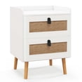 thumbnail image 5 of Mesita de Noche Costway con 2 Cajones Mesa Auxiliar Decorada de Ratán Patas de Madera con Almohadillas de Fieltro Borde Protector, 5 of 5