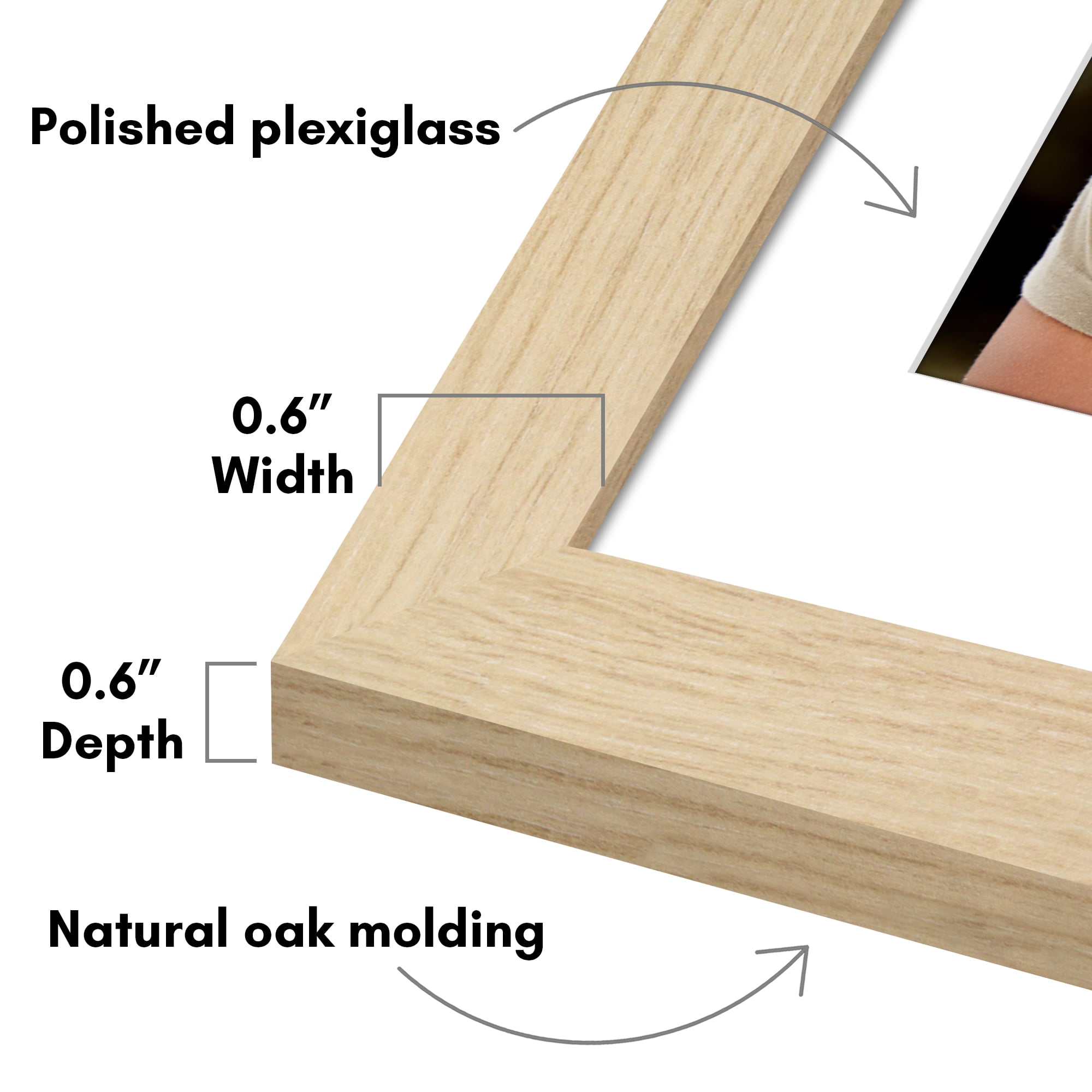 Americanflat 11x14 Picture Frame with Polished Plexiglass with 8x10 Mat 5 Pack Display Photo - Natural Oak