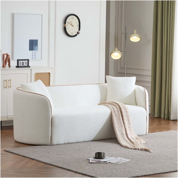 JERFIT Modern Curved Boucle Fabric Sofa 3 Seater for Living Room, Cloud-Like Comfort, Elegant White Accent Chair
