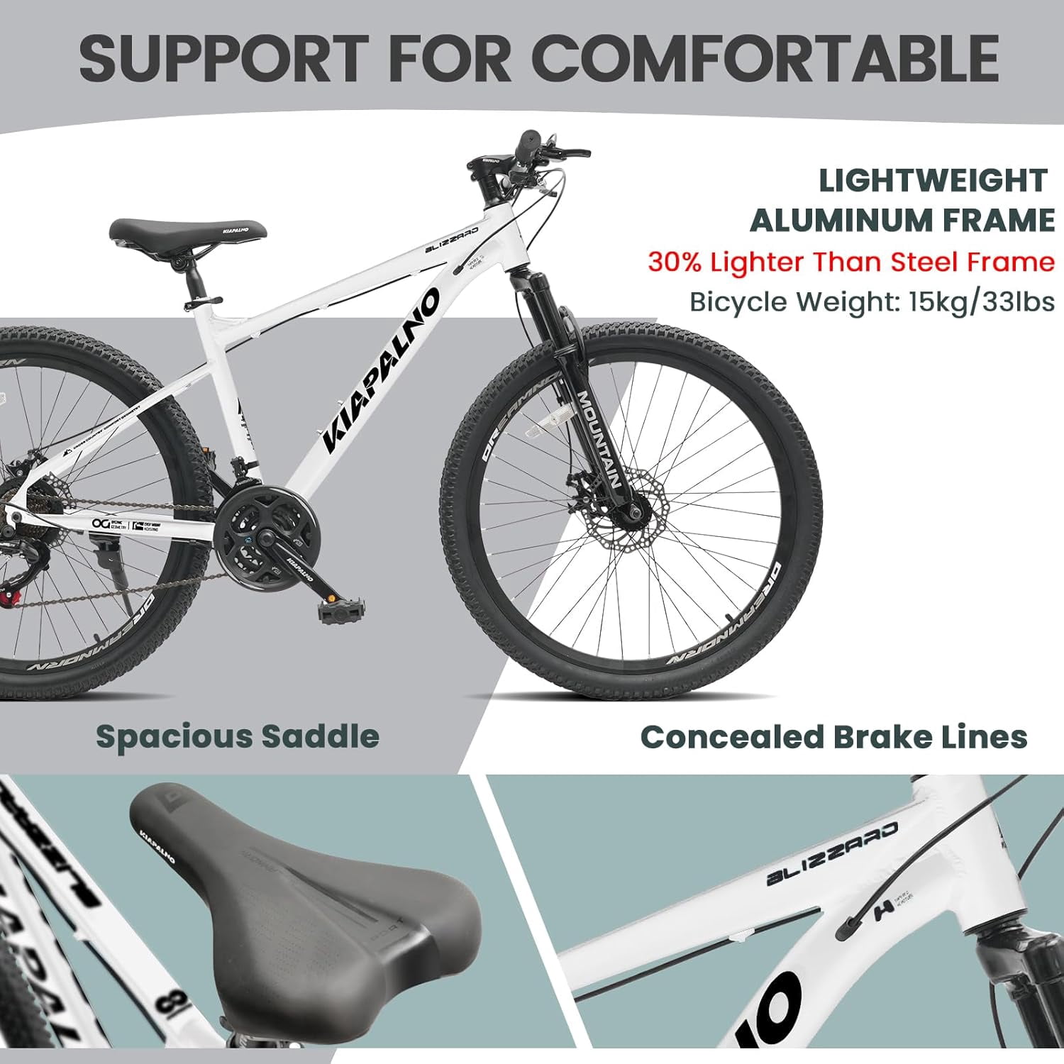 26 Inch Mountain Bike Aluminum Frame, Women Men's 21 Speeds Mountain Bike with Disc Brakes and Front Suspension, Lightweight Sport Teens Bicycle Suitable for 5'2"-6'2" Tall Riders,White