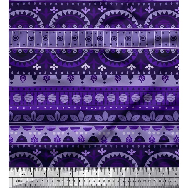 Soimoi Polyester Crepe Fabric Dot,Stripe & Semi Mandala Decorative Printed Craft Fabric by The Yard 42 Inch Wide