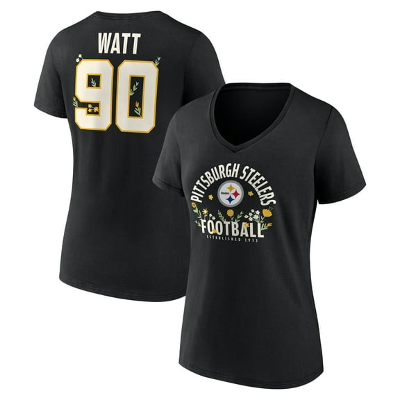 Women's T.J. Watt Black Pittsburgh Steelers Floral Name & Number V-Neck T-Shirt