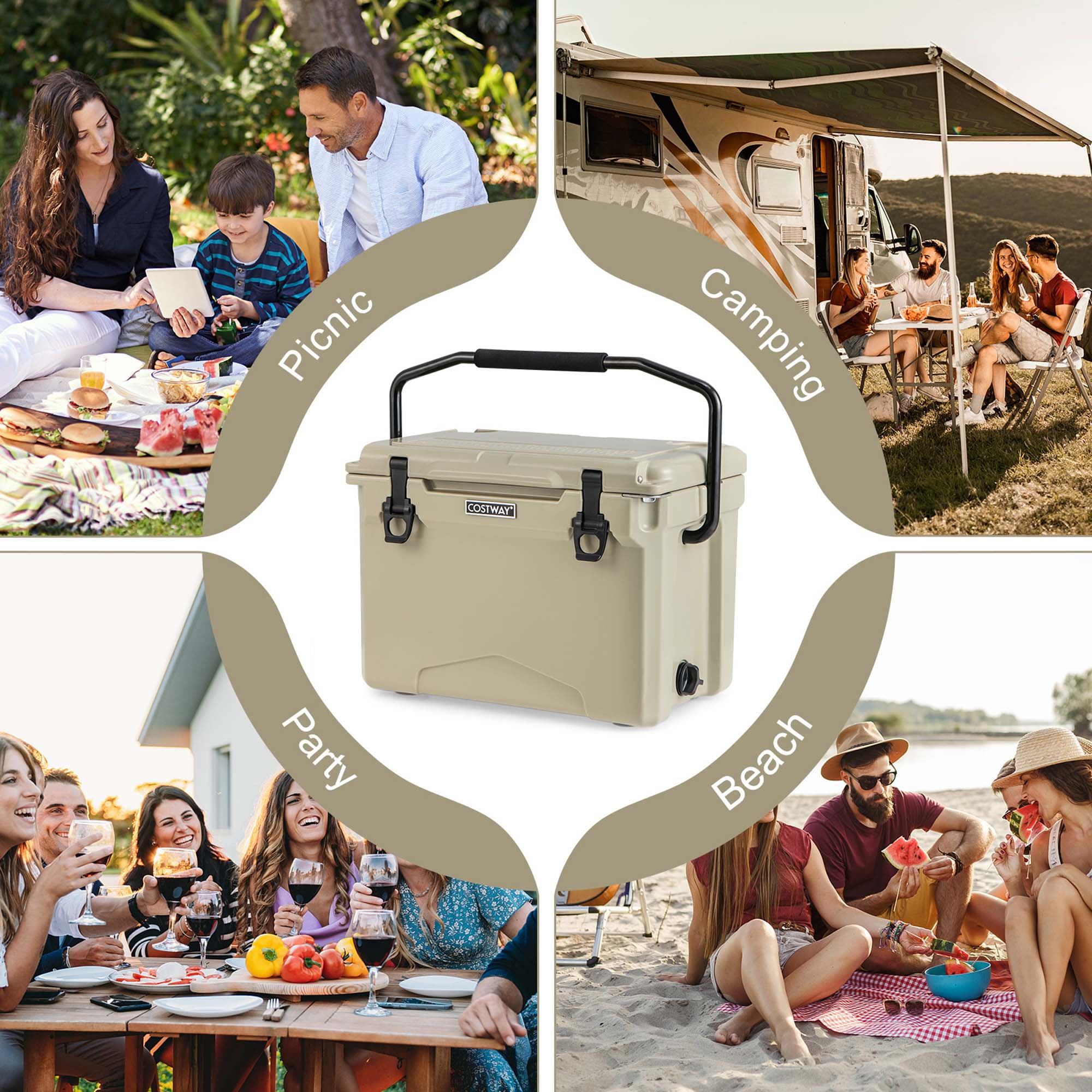 Costway 25 QT Portable Cooler, Tan