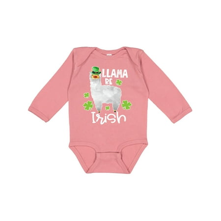 

Inktastic St. Patrick s Day Llama Be Irish with Green Shamrocks Gift Baby Boy or Baby Girl Long Sleeve Bodysuit