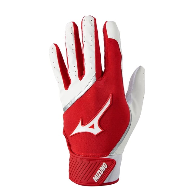 Guantes de bateo Mizuno MVP de béisbol para adultos, blancos y rojos, pequeños