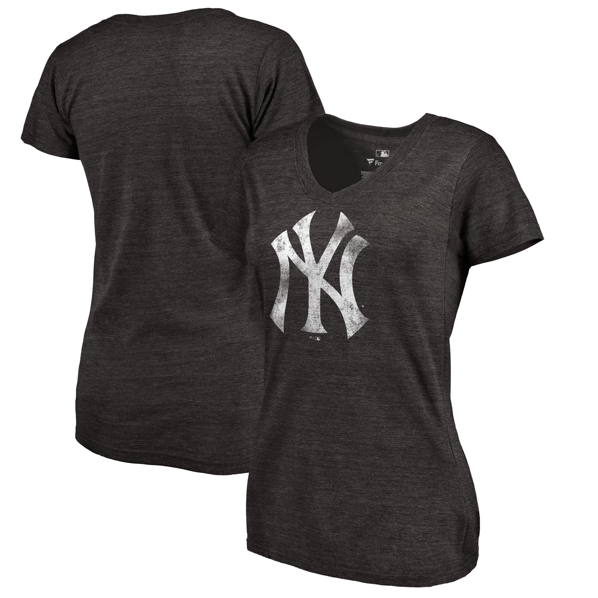 New York Yankees Fanatics Branded Women's Distressed Team Tri-Blend V-Neck T-Shirt - Black 
