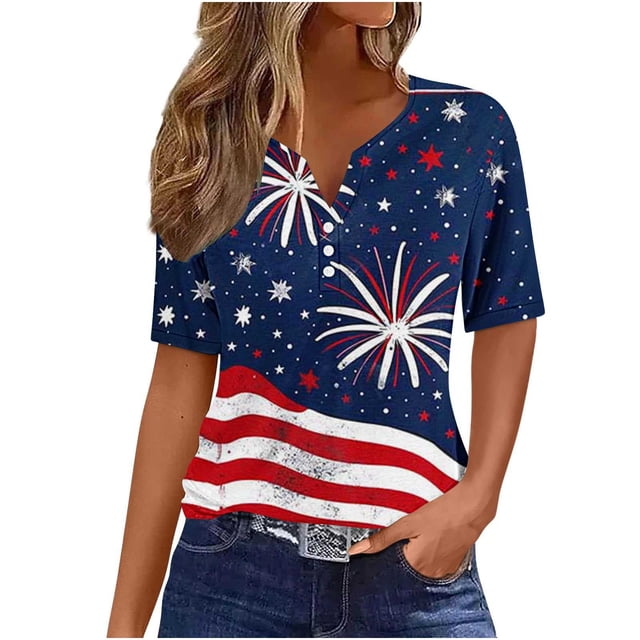 Blusas de Verano de las Mujeres Casual Gradiente Manga Corta V-Cuello Superior, Ligera Imitación de Tela de Estante para la Primavera Y el Verano Diario Y de Fiesta