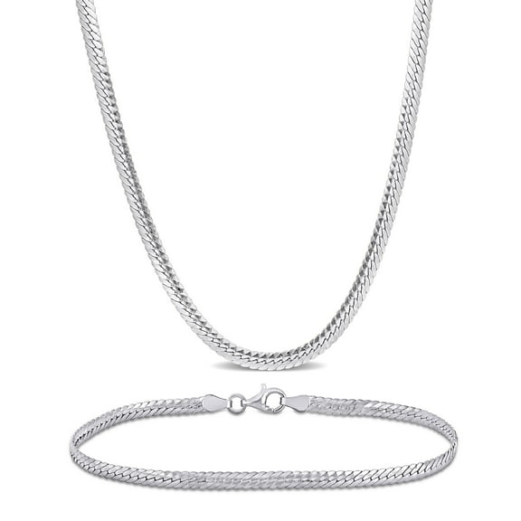 Everly Women's Sterling Silver 3mm Herringbone Chain Necklace and Bracelet Set - 16 in   7.5 in