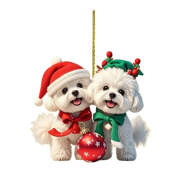 JeashCHAT Dog Christmas Ornaments, Christmas Tree Decorations Cute Snowman/Animal 2D Flat Acrylic Hanging Pendant Christmas Tree Ornaments, Xmas Gifts