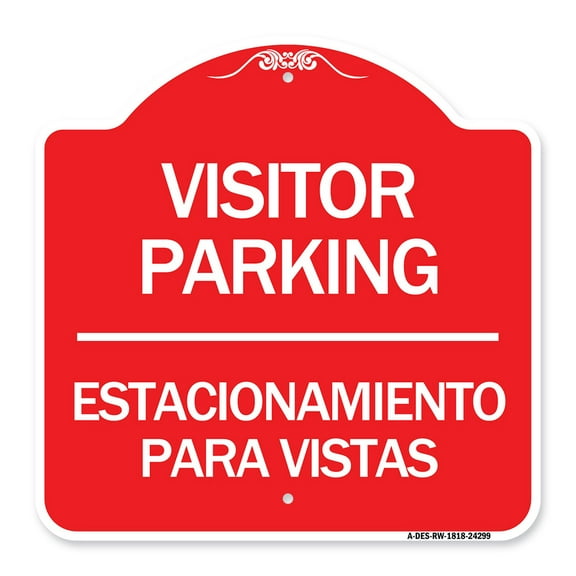 SignMission A-DES-RW-1818-24299 18 x 18 in. Designer Series Sign - Bilingual Reserved Parking Sign Visitor Parking Estacionamiento Para Visitas, Red & White