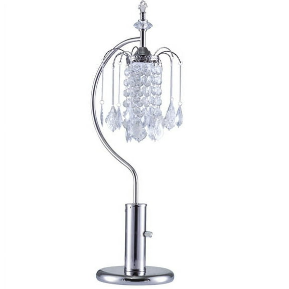 NEW Grand Brushed Steel Base Finish w/ Faux Crystal Ornaments Shade 27" Table Lamp 715, 1 Bulb Included