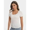 thumbnail image 2 of Women's Scoop Neck Short Sleeve T Shirt Slim Fit Sexy Tops, 2 of 4