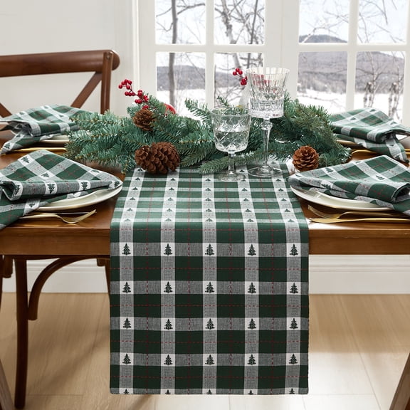 Elrene Home Fashions Sherwood Tree Dobby Cotton Table Runner, Green, 13" x 70"