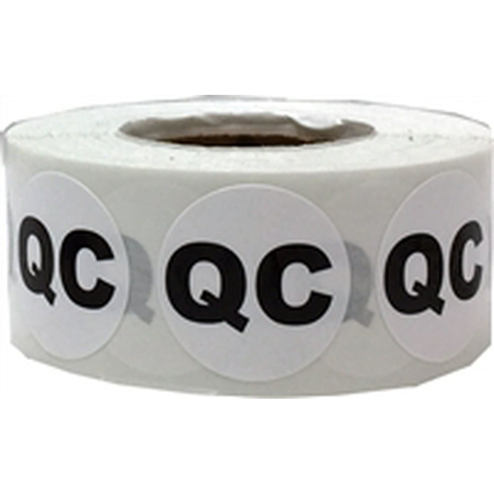 White Circle with Black QC Dot Stickers, 3/4 Inch Round, 500 Labels on