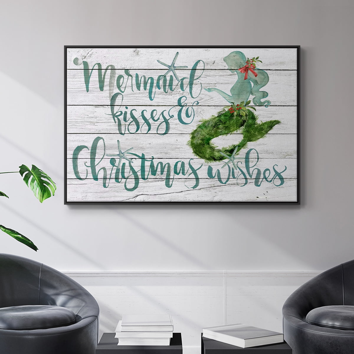 Tis the Seasun Collection A - Framed Gallery Wrapped Holiday Canvas - 25 x 37 - Black Frame