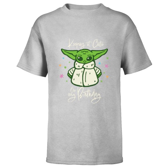 Star Wars Grogu Mandalorian Keeping It Cute on My Birthday - Short Sleeve T-Shirt for Kids - Customized-Athletic Heather