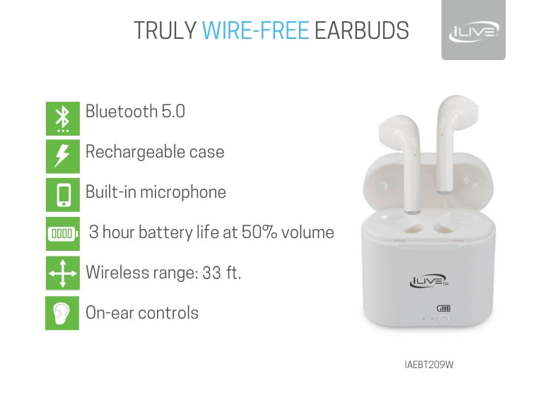 iLive IAEBT209 Truly Wireless Earbuds w/Microphone & Charging Case