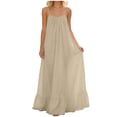 thumbnail image 3 of QIUOMBBP Cami Maxi Dress for Women Linen Backless Sleeveless Spaghetti Strap Long Dresses Summer Loose Sundress with Tie Back Khaki XL, 3 of 10
