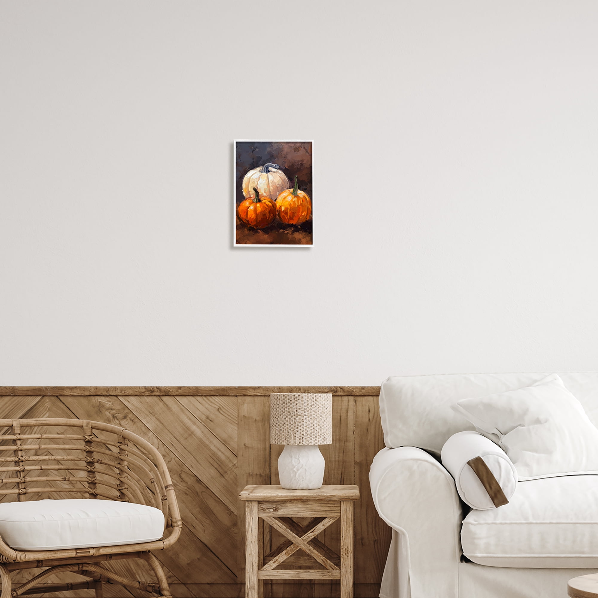 Stupell Industries Pumpkin Painting Still Life Holiday Painting White Framed Art Print Wall Art, 11 x 14