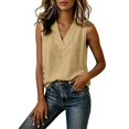 thumbnail image 4 of Women's Sleeveless Tank Tops Textured Loose Tunic Tops Button Slit Hem Casual Layering Shirts Solid Basic Tank Shirts Fashion Outfit Khaki, 4 of 9