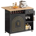 thumbnail image 2 of Dextrus Kitchen Storage Cart with Drawer & Wine Rack, 39.4"L Rolling Kitchen Island on Wheels, Black, 2 of 10